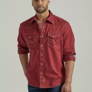Wrangler Men's Retro Premium Solid Long Sleeve Snap Western Shirt